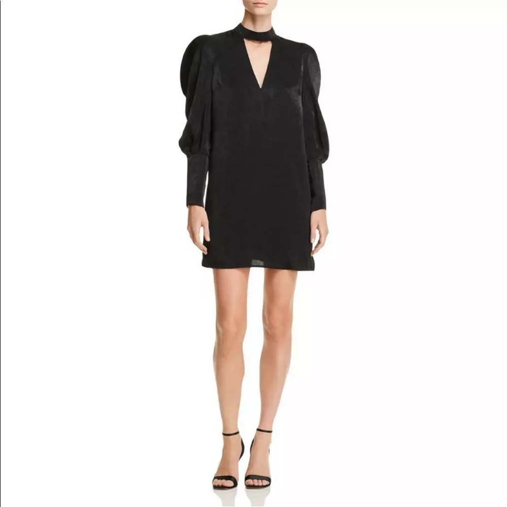 Aqua Womens Satin Keyhole Puff Sleeve Shirtdress